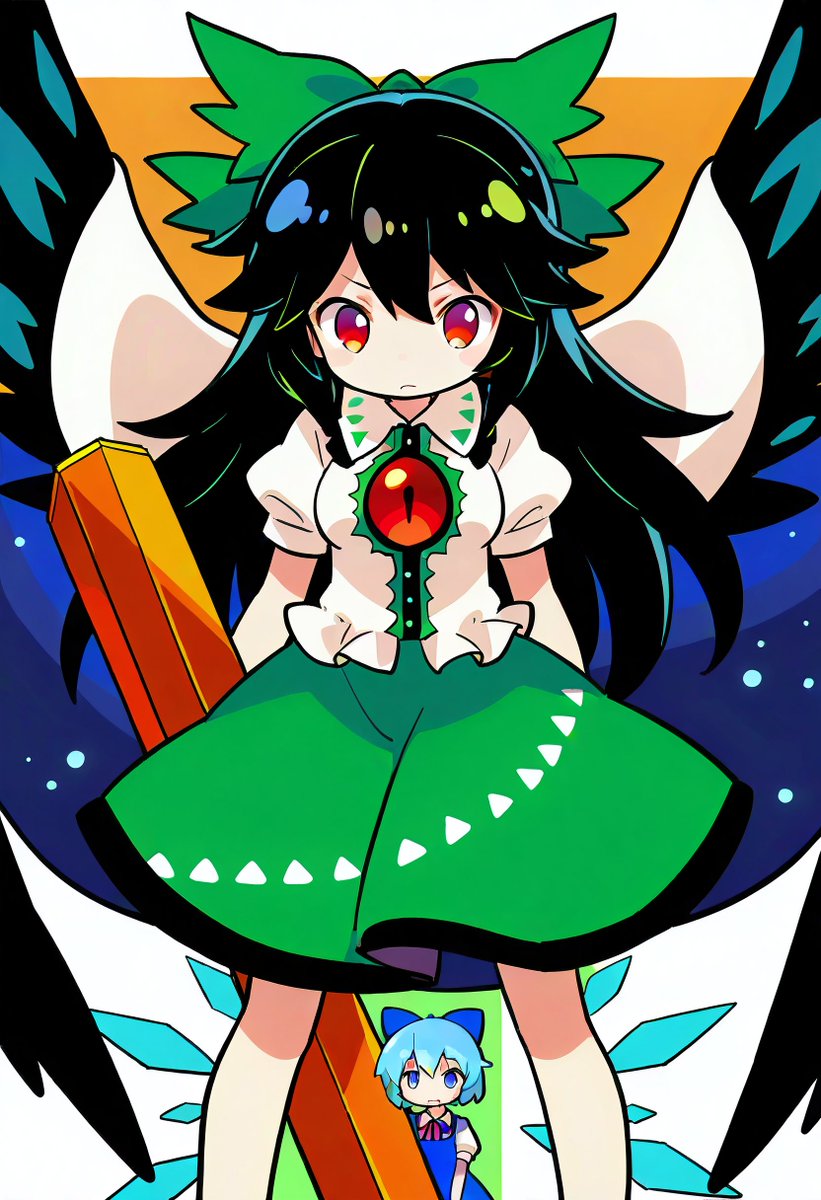 チルノ(東方Project) ,霊烏路空 「空とチルノ 」|kaeshiro👑💎🔱⚜️🏆🎖️🏅🥇🥈🥉🎗️🎀のイラスト
