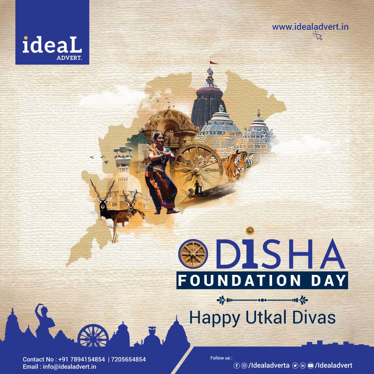 IdealAdvert's tweet photo. Warm wishes on Utkal Divas! This day reminds us of the rich heritage, culture, and indomitable spirit of Odisha. Let us celebrate by upholding the values of unity, service, and compassion that define our land. 
#Idealadvert #UtkalDivas #odishafoundationday https://t.co/8YIBnWOi0Q