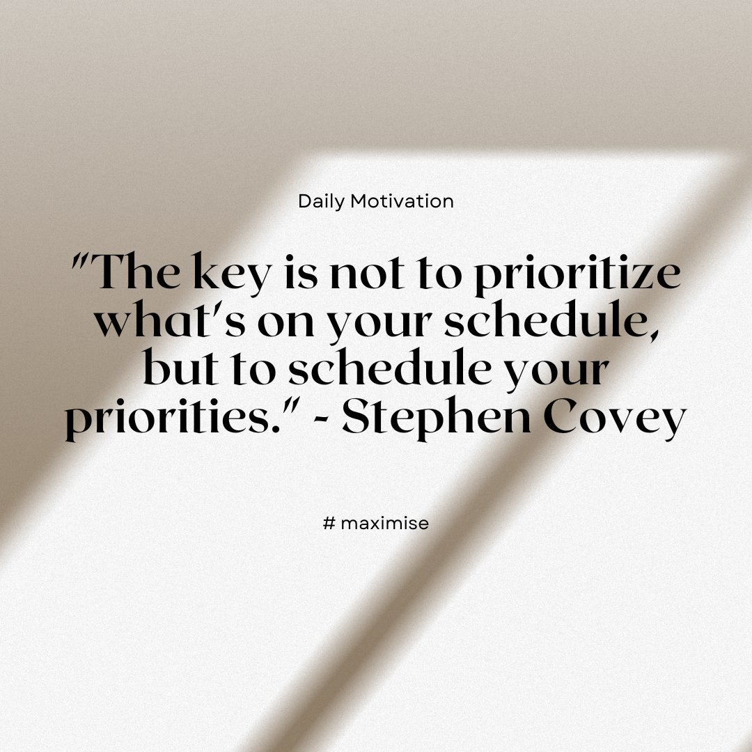 Don’t just manage your time—master it! Prioritize what truly matters, and let your schedule follow.
#maximisewithmpi #maximise  #StephenCovey #TimeWellSpent #PrioritiesFirst