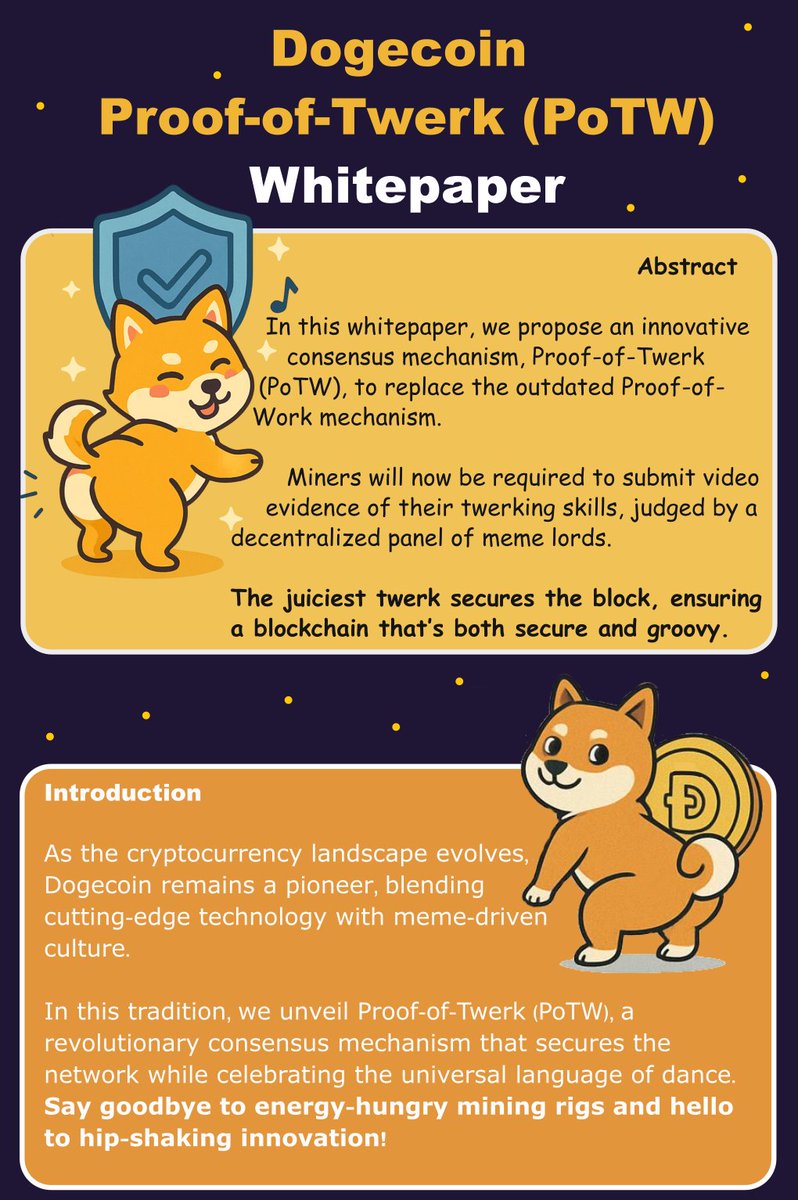 🚨Just in: $DOGE unveils its latest upgrade, PoTW (Proof-of-Twerk).  #CoinPedia #CryptoNews #Blockchain #CryptoMarket #Dogecoin