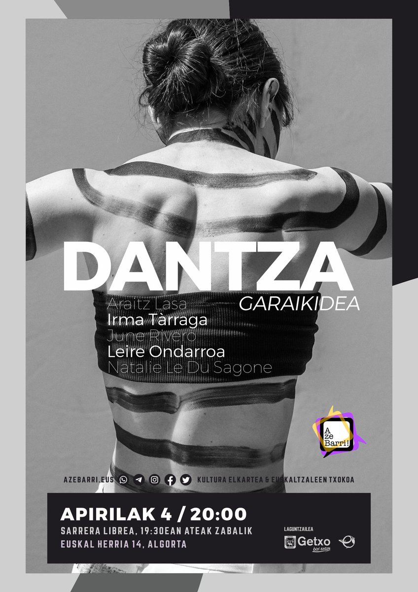 azebarri's tweet photo. #Dantza garaikidea saio itzela bariku honetan, Araitz Lasa, Irma Tàrraga, June Rivero, Leire Ondarroa eta Natalie Le Du Sagone dantzarien eskutik. Sarrera librea. 
Apirilak 4, barikua
20:00 (19:30 ateen irekiera)
Azebarri kultur elkartean
Euskal Herria 14, #Algorta https://t.co/weMGfFdDtu