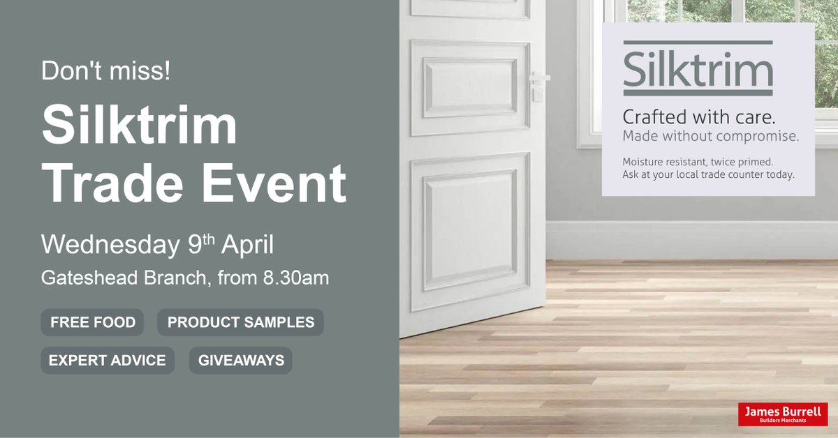 TRADE EVENT COMING TO GATESHEAD!

Come and see us on Wednesday, April 9th, to explore the wide range of Silktrim MDF Mouldings we offer. 

Plus, FREE food and an opportunity to pick up some new merchandise while you’re there – it’s an event you definitely won’t want to miss!