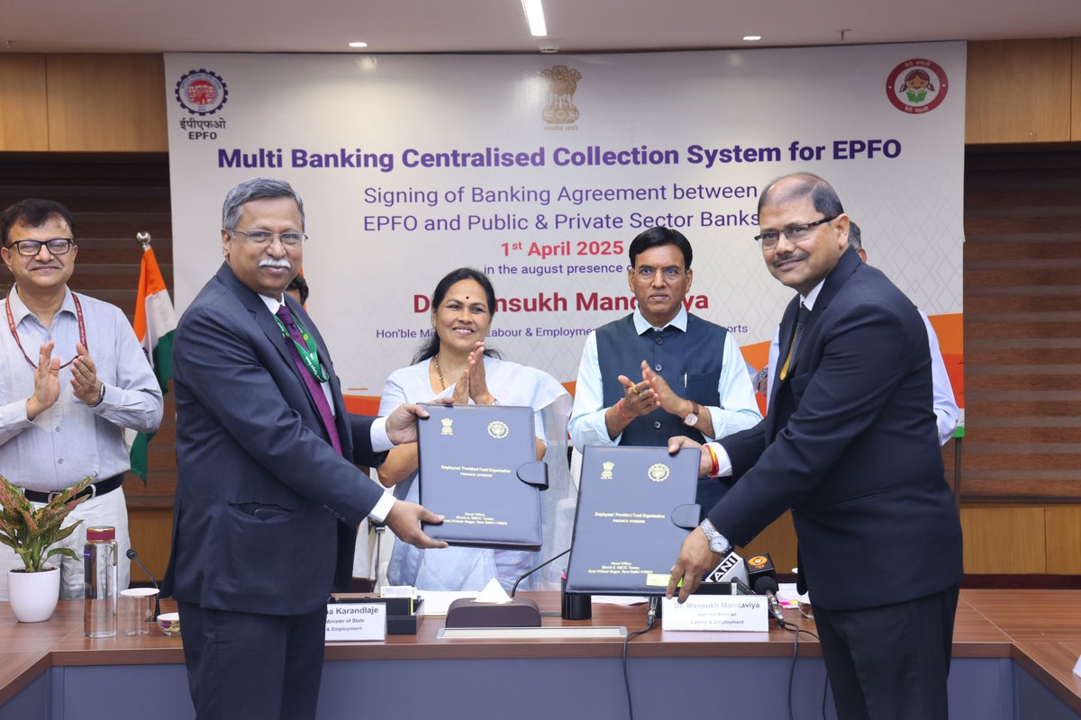 mansukhmandviya's tweet photo. Under PM Shri @narendramodi ji’s visionary leadership, EPFO is becoming stronger, more accessible, and future-ready for India’s workforce!

Today, EPFO expanded its Multi Banking Centralised Collection System by empanelling 15 more banks, taking the total to 32. This initiative will streamline employer payments, enhance efficiency & reduce transaction delays, benefiting crores of members.