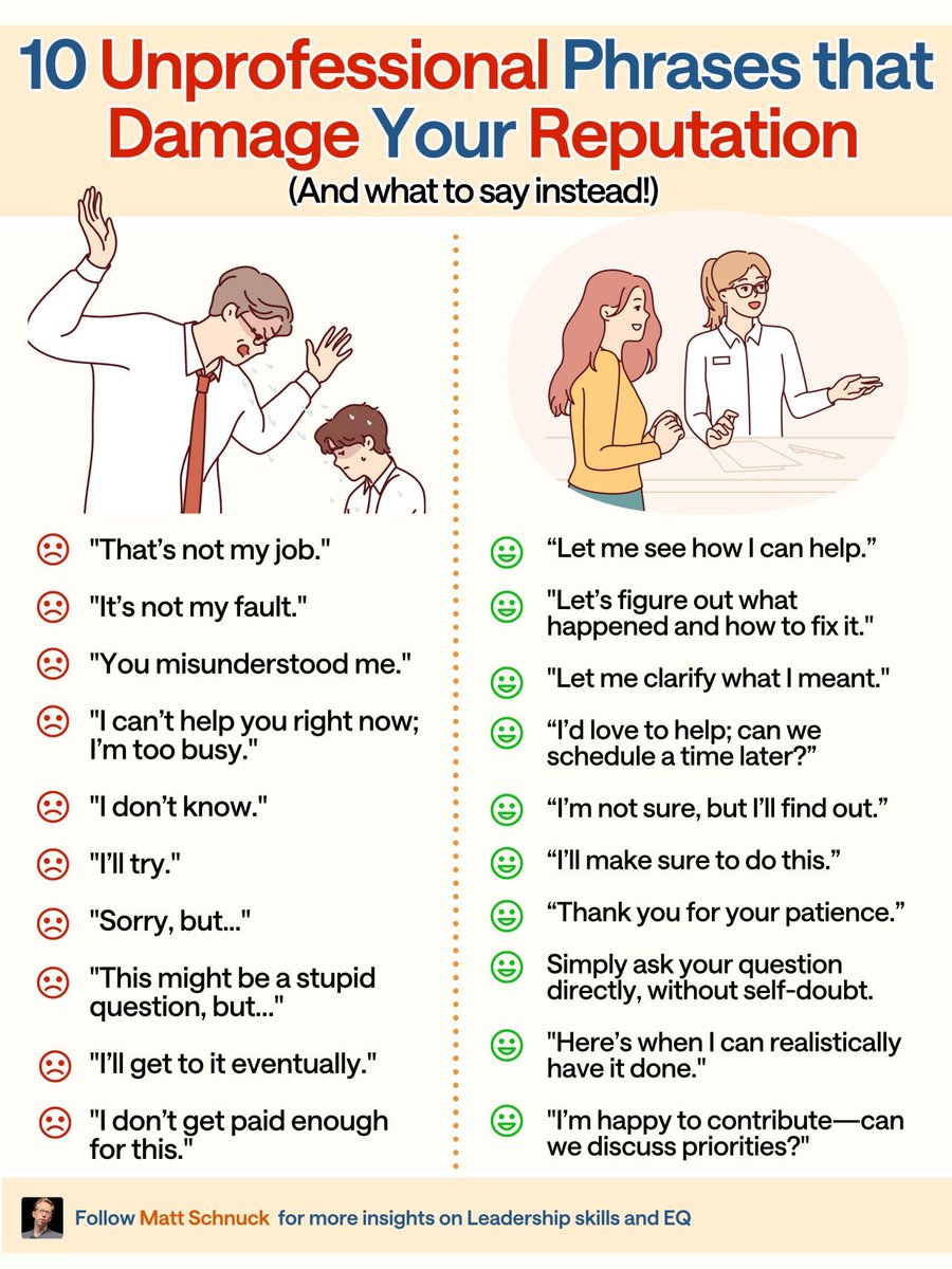 AlwaysKeepL's tweet image. 10 Unprofessional Phrases that damage your reputation