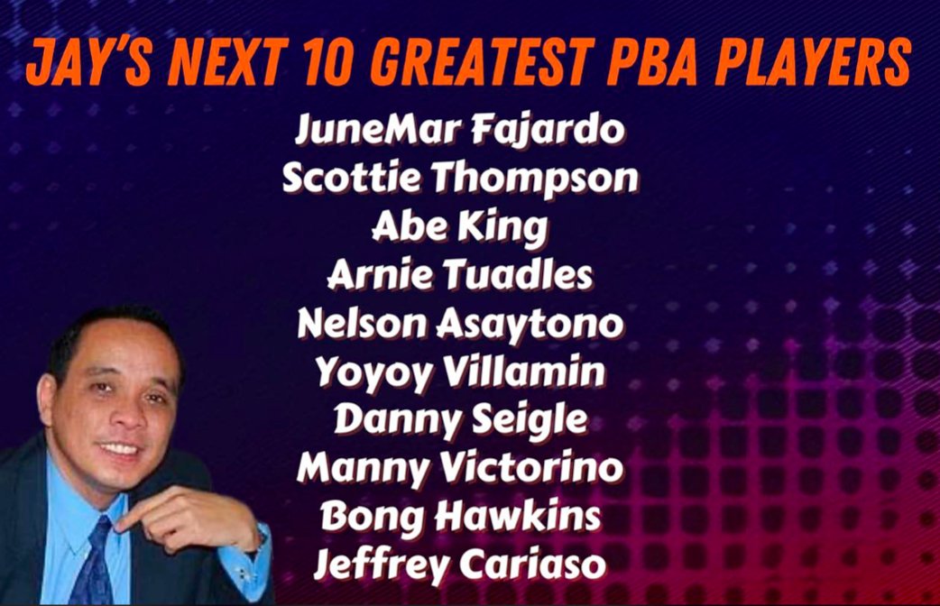 jaypmercado's tweet photo. The @pbaconnect will formally announce the next ten inclusions in the 50 Greatest List. The AEOB hosts came out with their own list. Here's mine, which is exactly the same as @CharlieC...
#PBA50greatest
#AEOB https://t.co/OTEKVrZggC