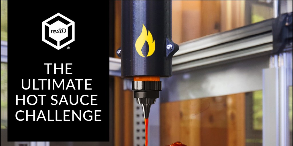 The Ultimate Hot Sauce Challenge is Live!
 51 hot swappable extruders whose mouth tingling heat increasingly climb the Scoville scale are now compatible with Gigabot X.
Upgrade kit and details available at shop.re3d.org/products/april….
*waiver required
#aprilfools #3dprinting