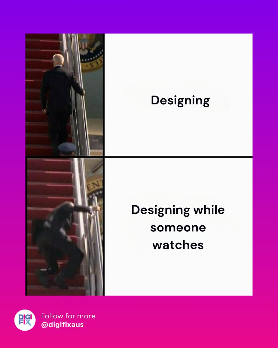 digifixaus's tweet photo. Warning : Don't watch me while I'm designing! ⚠️📷
#BidenFall #JoeBiden #BidenTripping #design #GraphicDesign #WebDesign #UI #UX #UIDesign #UXDesign #memes #AgencyLife #designer #GraphicDesigner #WebDesigner #LogoDesigne https://t.co/bODOhtk9Sq