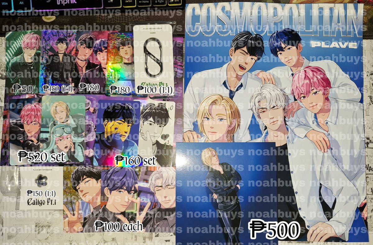 wts lfb
plave ph 🇵🇭

💟 cosmopolitan magazine + noah postcard
💟 caligo pt. 1 random photocards
💟 hamin carabiner
💟 bamby shoe charm
💟 bamby aladin pob

see pics for prices

help rt pls 🙇‍♀️ <a href="/pllipinomarket/">PLLIPINO MARKET</a> @taejuscart 

reply/dm if inch

plave yejun noah bamby eunho hamin