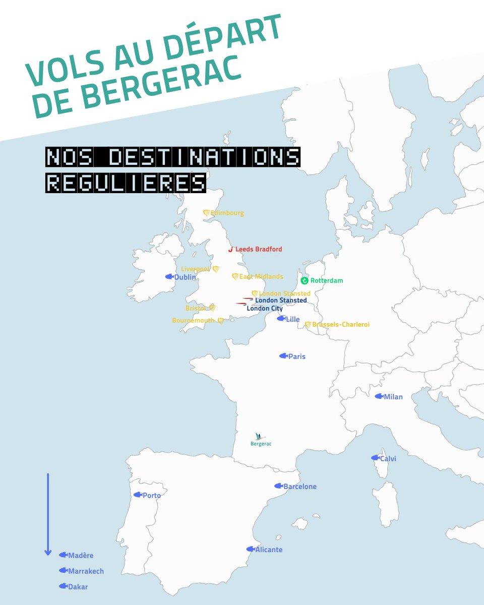 NOUVELLE CARTE DES DESTINATIONS AU DÉPART DE BERGERAC !
C'est officiel ! Voici les nouvelles destinations disponibles au départ de l’Aéroport de Bergerac dès cet été. bergerac.aeroport.fr #bergeracairport #dordogne #perigord