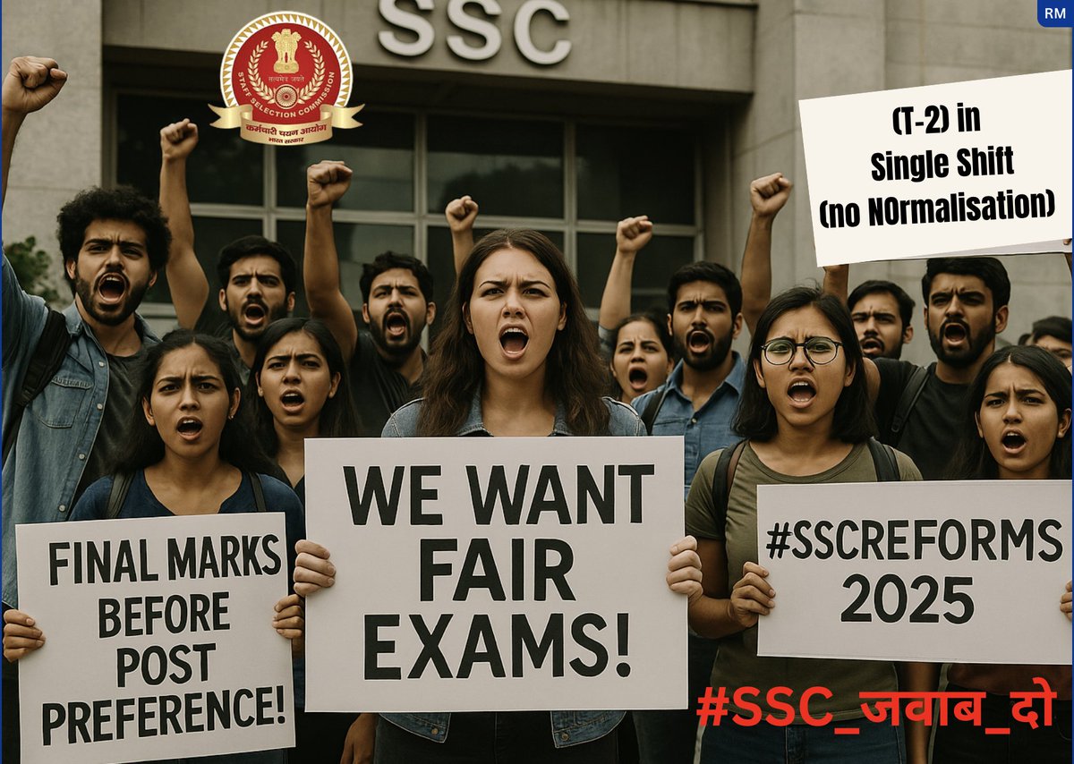 mk_meemrot's tweet photo. Our demands :
1. SSC CGL MAINS(T-2) in single shift 
2. Standardized error-free Question Papers
3. Better exam center infrastructure for a hassle-free exam 
4. Final answer key, marks and DV before Post preference and Final result 
#SSCReforms2025
#SSC_जवाब_दो https://t.co/M2Ok2tZbAe
