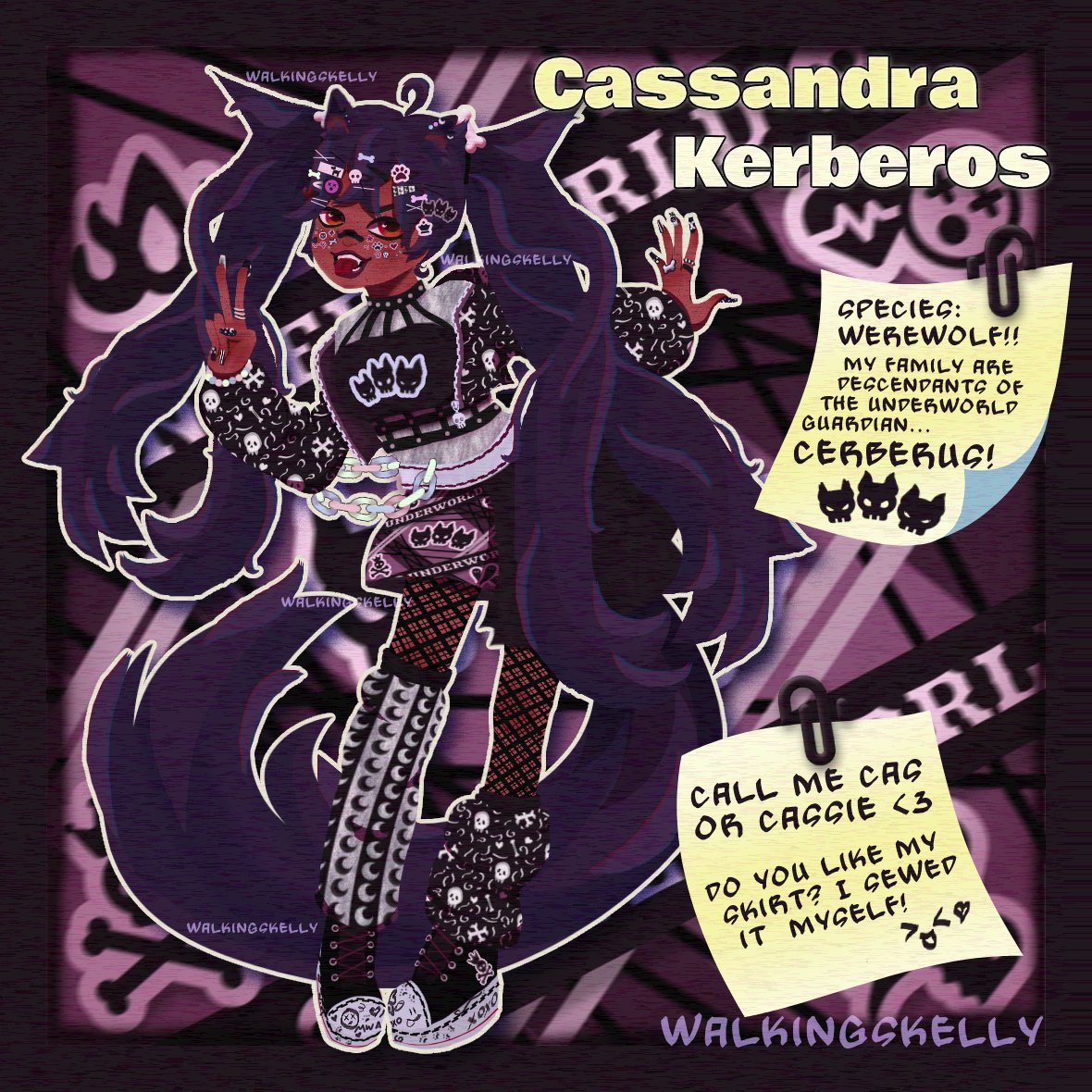 skellywalker's tweet photo. HELLO EERIE HIGH✨ (✯ᴗ✯) #CreateAMonsterMV
Meet Cassandra Kerberos!! She's a thrifty, creative werewolf who loves making new outfits! 🌙 🐾 Her claws are pretty handy when she can't find her fabric scissors anywhere... ✂️
She was so fun to design~~💜
@MonsterVerzze https://t.co/FOQwdp7Xav