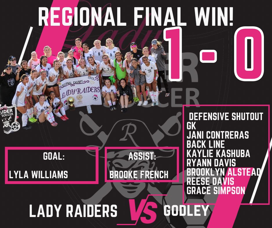 LdyRaiderFutbol's tweet photo. 🚨Regional Final CHAMPS!🚨
Your Lady Raiders have done it! They defeat Godley 1-0 to obtain the Region 1 CHAMPIONSHIP!!!!! Way to go ladies!!
#FinnStrong
#RaiderNation https://t.co/Jlfho1PoZf