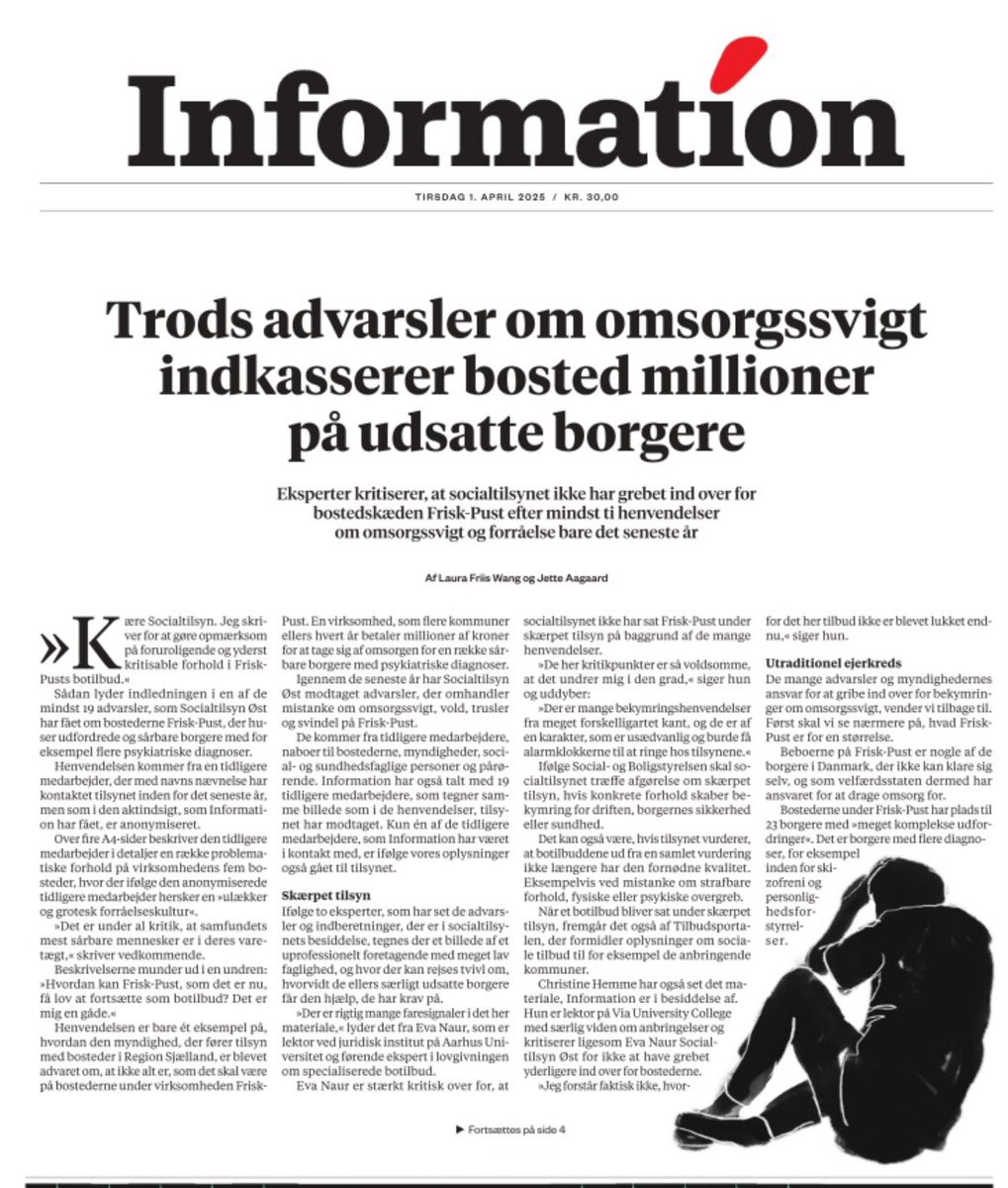 Hvorfor er den slags tilladt? 

Suspekt typer, der leverer dårlig støtte til vores mest sårbare medborgere 😰

Fejl i kommunal sagsbehandling er vigtig... 

Men forholdene på tilbuddene fylder alt for lidt i debatten om psykiatri og handicap. Synes jeg. 

information.dk/indland/2025/0…