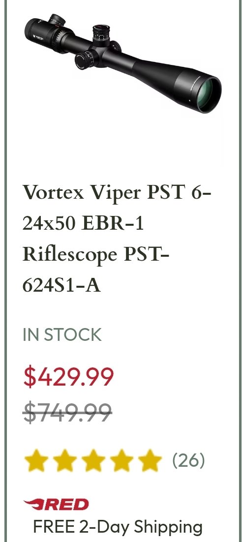 AKballistics's tweet photo. βοΈπ₯β‘οΈ https://t.co/8dovvuNBAJ
Vortex Viper PST 6-24x50 on sale at EuroOptic just $429.99.
Affiliate Link βοΈπ₯
#2AShallNotBeInfringed #Optics #OpticsDeals #RifleScopes #Hunting @EuroOptics