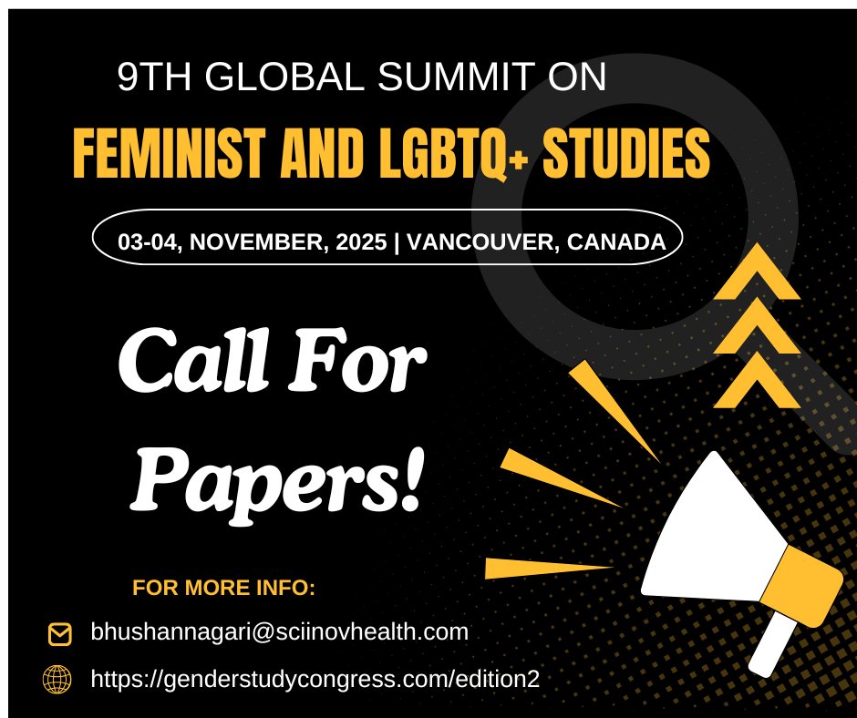 📢Call for Papers – 9th #GlobalSummit on #Feminist &amp; LGBTQ+ Studies!

Join us Nov 3-4, 2025, in Vancouver (Hybrid Event) to discuss #Intersectionality, #Gender Justice, #QueerRights &amp; More!

🔗 More info: genderstudycongress.com/edition2

#CallForPapers #LGBTQResearch #QueerAcademia
