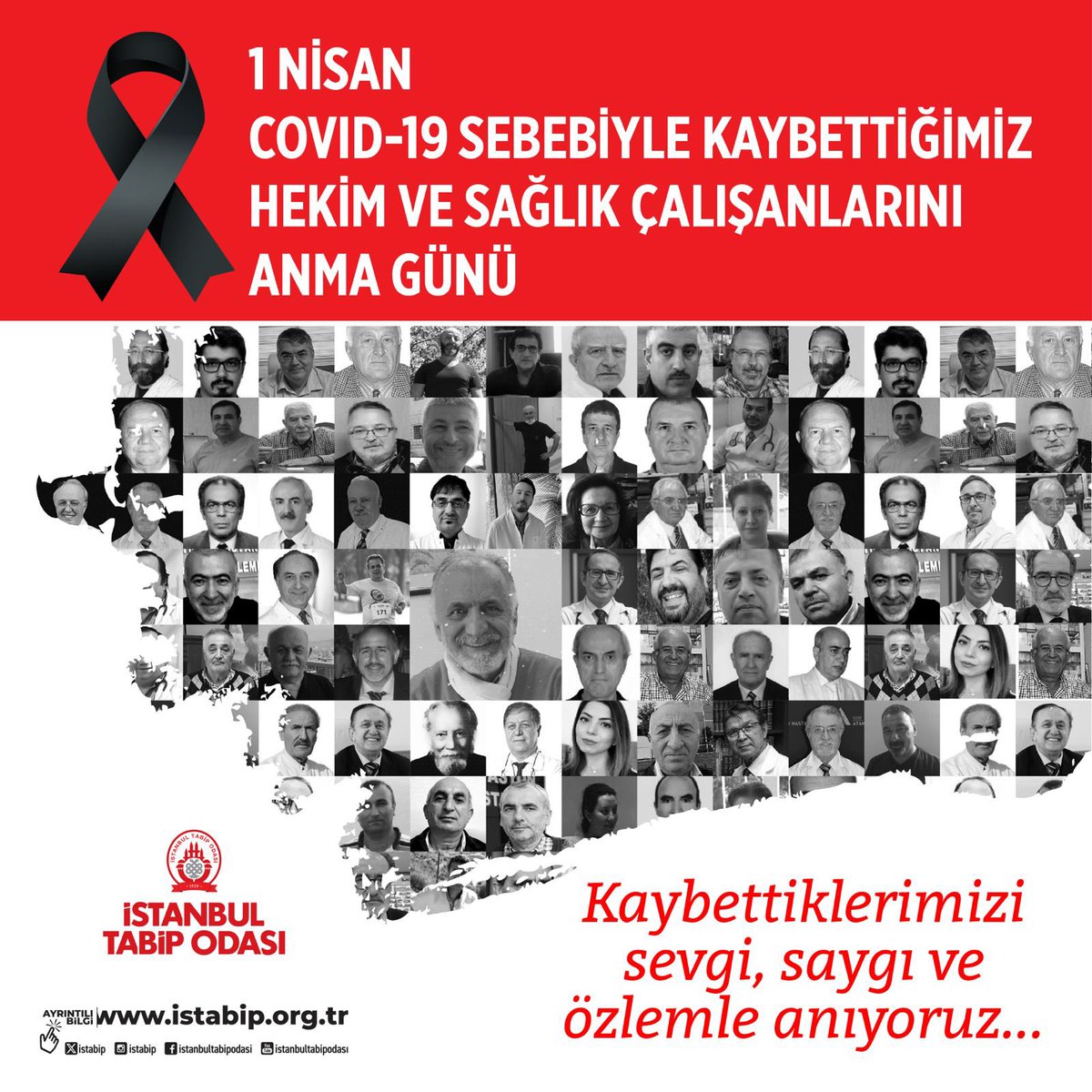 istabip's tweet photo. 1 Nisan, "Covid-19 Nedeniyle Kaybettiğimiz Sağlık Çalışanlarını Anma Günü". Türk Tabipleri Birliği tarafından, pandemide hayatını kaybeden ilk hekimlerden Prof. Dr. Cemil Taşcıoğlu’nun vefat ettiği gün olan 1 Nisan 2020 anısına belirlenmiştir. Bu gün sağlık çalışanlarının pandemi dönemindeki fedakarlıklarını hatırlama ve kaybettiklerimizi anma günüdür.
Sevgi, saygı ve özlemle anıyoruz.