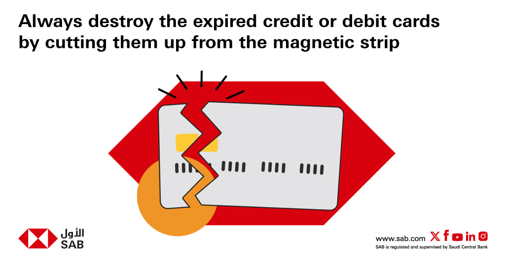 alawwalsab's tweet photo. Do not save old debit/credit cards, and make sure to damage their magnetic strip before throwing them away.
#SAB #Be_Cautious https://t.co/gT6689N0yw