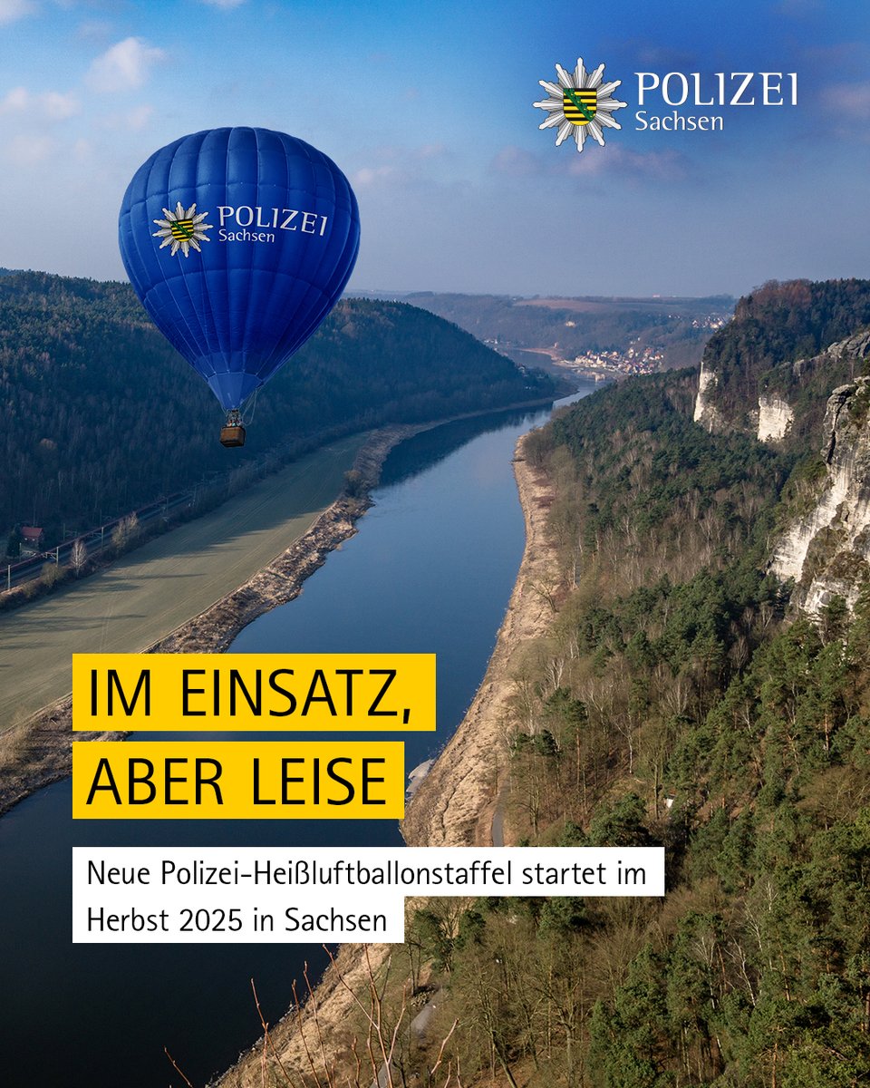 PolizeiSachsen's tweet photo. 🚁 Ab Herbst wird eine neue Polizei-Heißluftballonstaffel in #Sachsen an den Start gehen. Wir reagieren damit auf Hinweise von Userinnen und Usern, dass unsere Hubschrauber, die zur Suche von Vermissten oder zur Lenkung und Leitung des Einsatzes eingesetzt werden, zu laut seien. https://t.co/QfAoEA9T2u