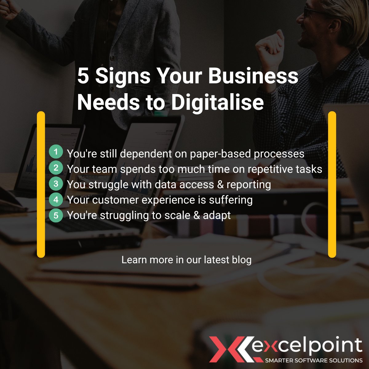 Excelpoint's tweet image. Here are 5 signs your business needs to digitalise👇
Visit our latest blog to learn more 👇
excelpoint.co.uk/blog/5-signs-y…
#digitaltransformation #nocode #nocodesoftware #nocodetechnology #businessprocesses #businessprocessautomation #customerexperience #employeeexperience
