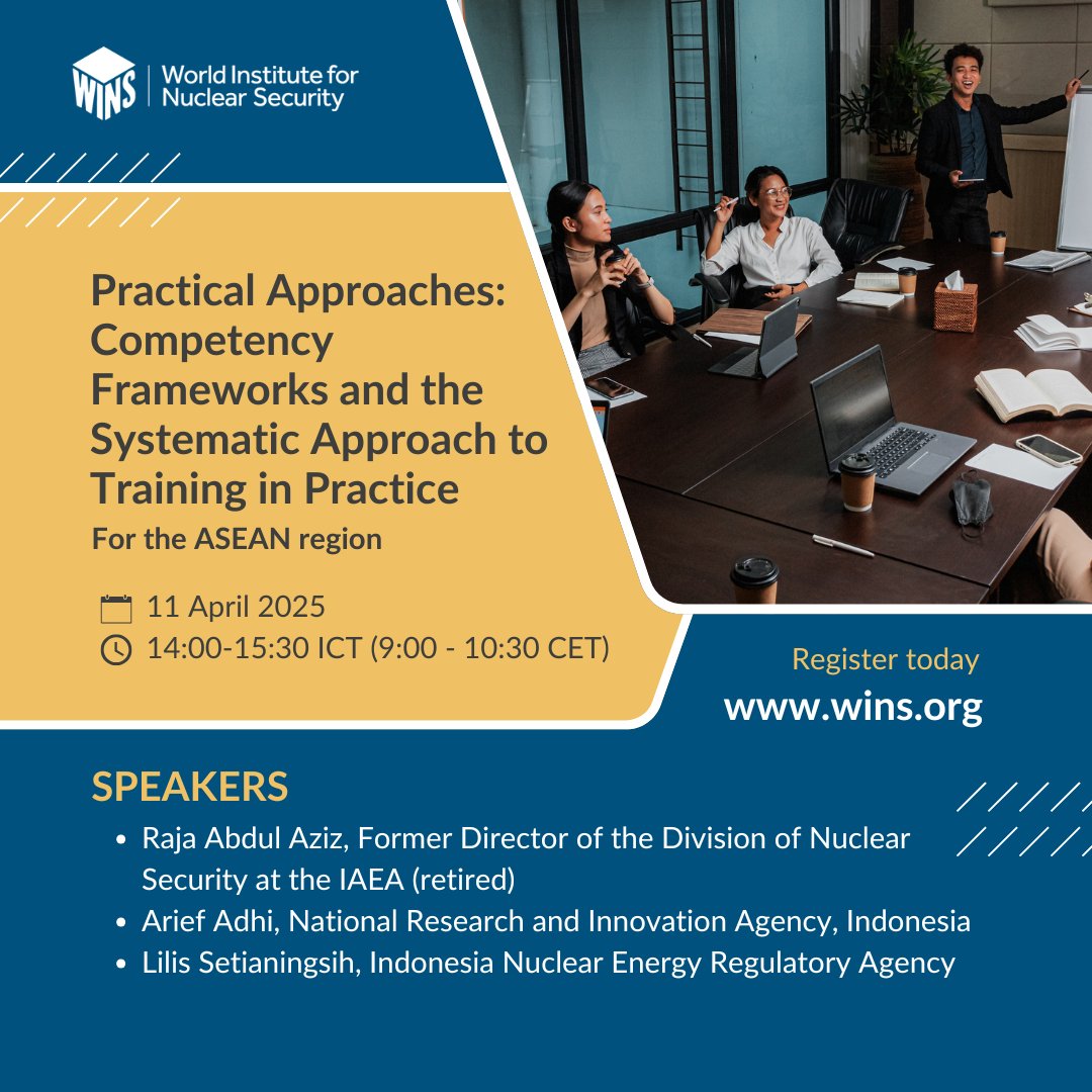 How can nuclear security training professionals engage with stakeholders who are unfamiliar with competency frameworks?

In this webinar, top SMEs from the ASEAN region will share their experience and answer your nuclear security training questions.
 
wins.org/event/7911/pra…