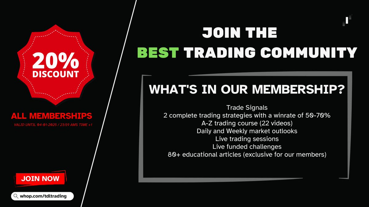 Struggling to stay consistent in trading? 

Join our community and learn how to trade profitably with proven strategies, trade signals/outlooks, and a network of like-minded traders.

🚀 Last chance to join with a 20% discount, don’t miss out!

👉 whop.com/tdltrading