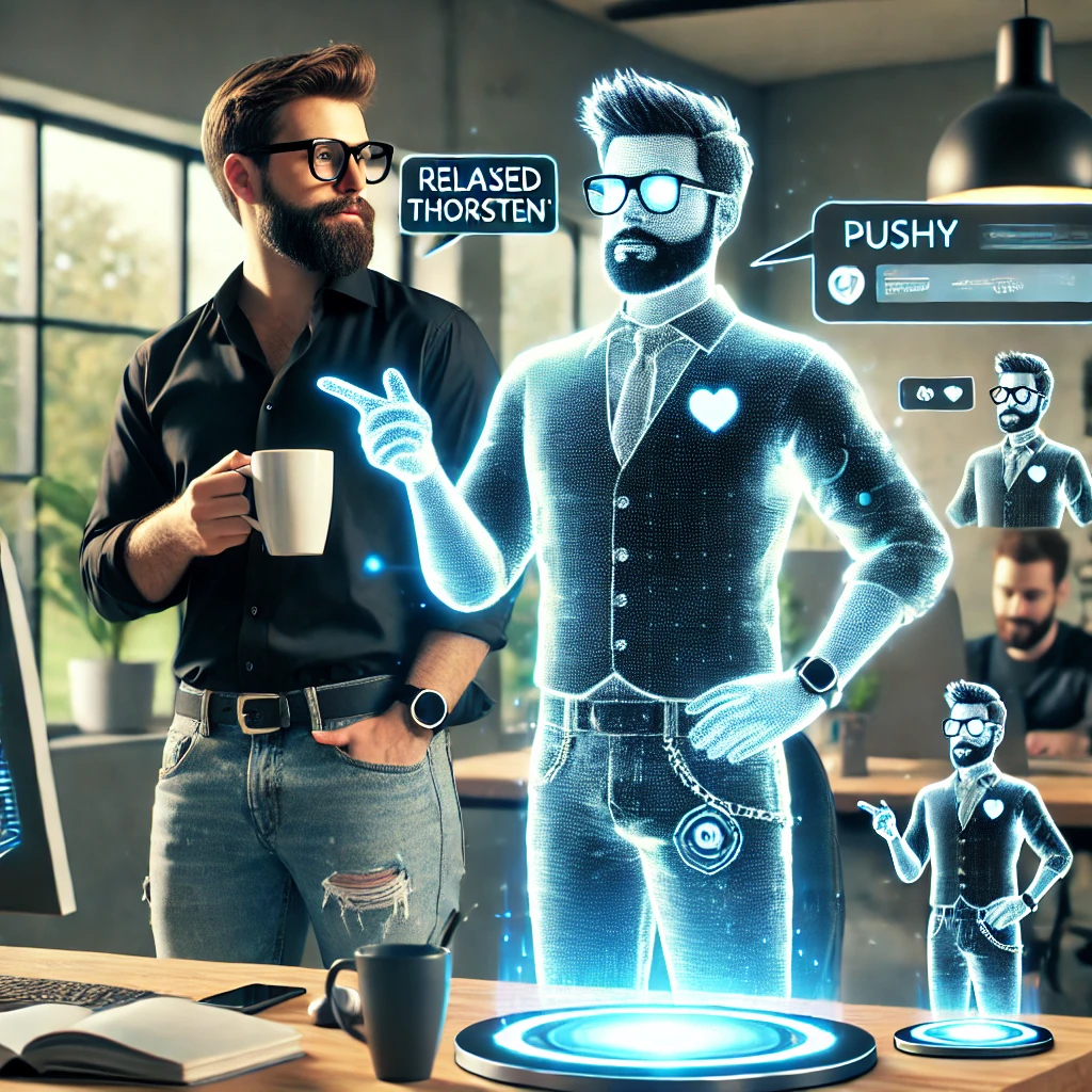 🤖BREAKING NEWS!

Ab sofort können sich unsere Kundinnen und Kunden einen eigenen Thorsten-Klon zulegen!

Dank neuester KI- und Hologramm-Technologie bieten wir ab heute den Service „Ich mach das schon Thorsten™“ an.

Nur heute buchbar!