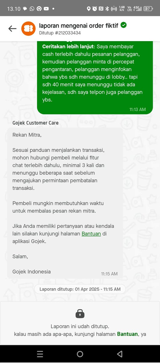 verrybodong's tweet photo. Bikin laporan udah segitu banyaknya, hampir 3 jam proses orderan. Masih disuruh nunggu customer..
Ini mah customer sama customer care nya sama aja..
Saya selama jd customer blm ada kecewa, ini begitu jd Driver Kecewa parah si sama @gojekindonesia .
Bisa ga ya dari jalur viral ? https://t.co/Rs2cWO7R9r