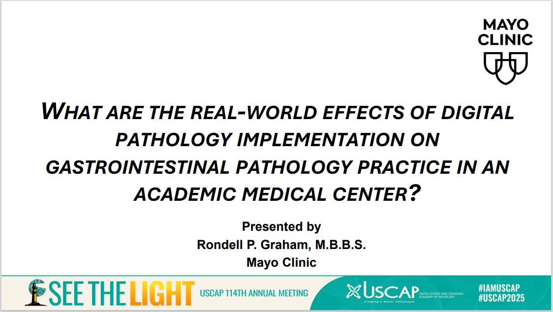 Mayo Clinic Pathology (@mayoclinicpath) on Twitter photo Dr. Rondell Graham shares the real-world effects of digital pathology implementation on gastrointestinal pathology practice at Mayo clinic <a href="/RyanKendzioraMD/">Ryan Kendziora</a> <a href="/DrChuanChen/">Chuan Chen, MD PhD</a> <a href="/doctorYiZhu/">Yi Zhu, MD PhD</a> <a href="/JenniferBoland7/">Jennifer Boland, MD</a> <a href="/RKMoreira/">Roger Moreira</a> <a href="/docsaadiya/">Saadiya Nazli, MD, BSc, QIA(ASCP)</a> <a href="/TheUSCAP/">USCAP</a> #uscap2025 #Boston Dr. Rondell Graham shares the real-world effects of digital pathology implementation on gastrointestinal pathology practice at Mayo clinic <a href="/RyanKendzioraMD/">Ryan Kendziora</a> <a href="/DrChuanChen/">Chuan Chen, MD PhD</a> <a href="/doctorYiZhu/">Yi Zhu, MD PhD</a> <a href="/JenniferBoland7/">Jennifer Boland, MD</a> <a href="/RKMoreira/">Roger Moreira</a> <a href="/docsaadiya/">Saadiya Nazli, MD, BSc, QIA(ASCP)</a> <a href="/TheUSCAP/">USCAP</a> #uscap2025 #Boston