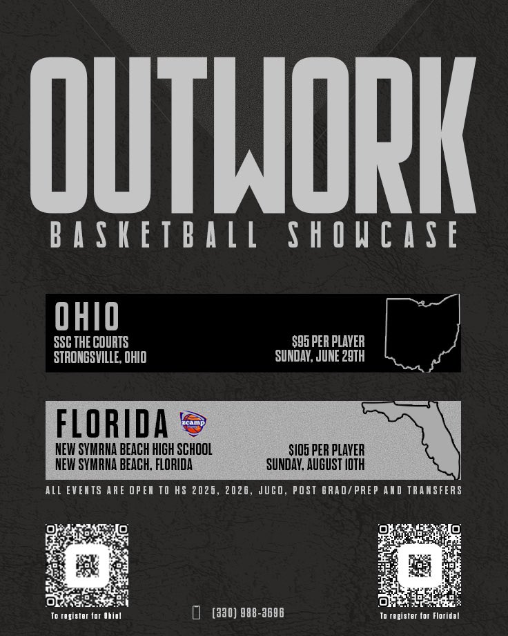 2025 Outwork Basketball Showcase is LIVE!!

Cleveland, OH 🌆
🗓️ - Sun, Jun 29th
📍 - SSC The Courts

Orlando, FL ☀️
🗓️ - Sun, Aug 10th
📍 - New Smyrna Beach HS

🚨 In 2024, there were +120 players &amp; +30 college coaches in attendance

Contact us for more information
@dannyzuchak