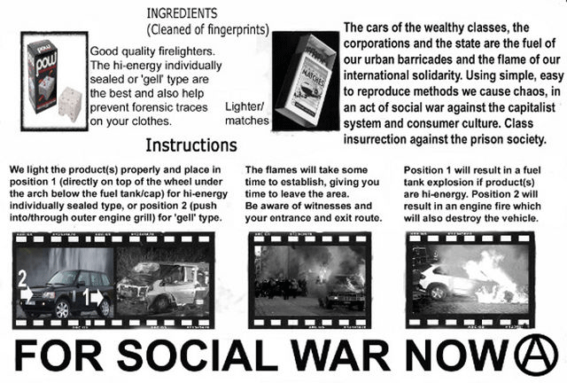 TracTerrorism's tweet image. The #Anarchist Group “Anarchists Against Electric Vehicles, Vehicles and Electricity” Gives #Instructions for @Tesla #Arson Attacks in Online Post. 
Read more: trackingterrorism.org/chatter/instru…