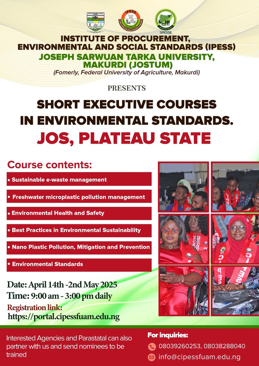 ipess_fuam's tweet photo. HUMAN CAPACITY BUILDING: IPESS JOSTUM SET TO STORM LAFIA, KEFFI AND JOS. 

Interested Agencies and Parastatals can also partner  with the Institute for the training of their staff at no cost.

Email: Info@cipessfuam.edu.ng
Call: 08039260253 or 08038288040

See flyers👇 https://t.co/JOP5lydffq