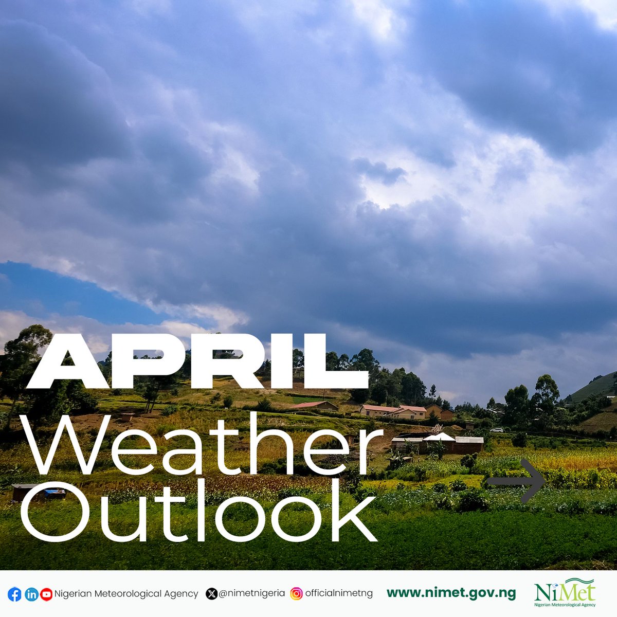 nimetnigeria's tweet photo. 🌡️🌧️ Weather Outlook for April 

Expect hot weather conditions across the country, with significant thermal discomfort affecting most states. The central and northern states are at higher risk of heat exhaustion & heatstroke, while the south will also experience heat stress.

🔹 🌡️ Temperature Outlook:
🔥 North: 38 – 42°C
🌤️ Central: 36 – 40°C
🌦️ South: 32 – 36°C

📌 Temperatures will be warmer than average along the coast and slightly above normal in the central and northern states.

🔹 🌧️ Rainfall Forecast:
🌊 300 – 400mm: Delta, Bayelsa, Rivers, Imo, Anambra, Cross River
🌧️ 200 – 300mm: Other southern states
☁️ 100 – 200mm: Central states
🔥 0 – 50mm: Northern states

📢 Key Warnings & Health Alerts 🚨
⚠️ Increased malaria risk in the south & parts of Kwara, Kogi, and Benue due to higher mosquito activity.
⚠️ Meningitis alert for the extreme north, with conditions favourable for outbreaks.
⚠️ Heat-related illnesses (heat exhaustion, heatstroke) are expected in central & northern regions.

✅ Stay Safe!
💧 Stay hydrated
🏡 Avoid prolonged sun exposure
🦟 Use mosquito nets & repellents
💊 Follow health & weather advisories

For real-time weather forecasts & alerts, visit 👉 https://t.co/PDIfmzNvkI or follow us on social media

#NigeriaWeather #HeatAlert #RainfallUpdate #ApriOutlook #StaySafe #StayCool #NiMetUpdates #RainySeason #ClimateUpdate