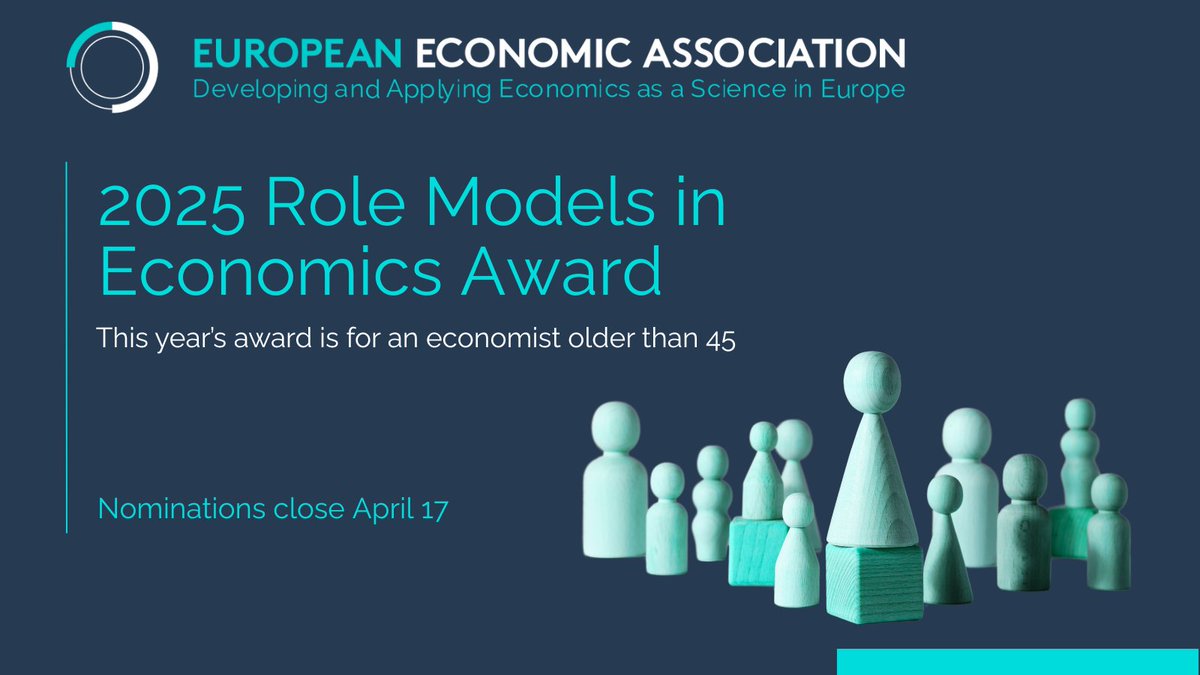 📢EEA opens its call for nominations for 2025 Role Models in Economics Award. The 2025 Award is for an economist older than 45.
ℹ️eeassoc.org/news/call-nomi…
⏱️Nomination deadline - April 17