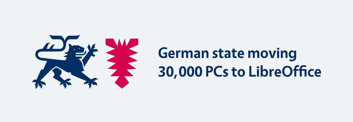 📢 O estado alemán de Schleswig-Holstein avanza na súa migración de 30.000 PCs a #LibreOffice e #GNU/Linux💻🇩🇪

Aposta pola soberanía dixital, aforro en licenzas e software libre como estándar na administración pública. 🔓💰 
mancomun.gal/novas/migracio…
#SoftwareLibre #Opensource