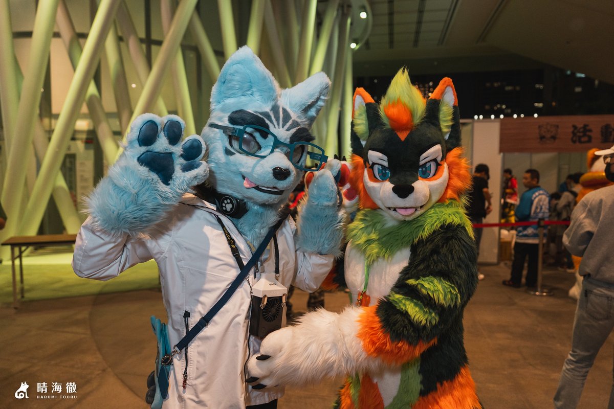 跟超帥的森丸哥哥一起比出爪爪姿勢，感覺像組成未來探險小隊一樣帥氣登場汪 (≧∇≦)

かっこいい森丸さんと一緒に肉球ポーズをして、未来の探検チームみたいにかっこよく登場しました(≧∇≦)

🐺: <a href="/Morimaru1015/">森丸</a>
📷: <a href="/tooruche/">晴海徹 (はるみ とおる) 寫真系Vtuber🔜獸無限</a>
🧵: <a href="/Lanbo_fursuit/">獸托邦 Furry utopia</a>

#FursuitFriday #萌新機器毛 #小徹在攝攝