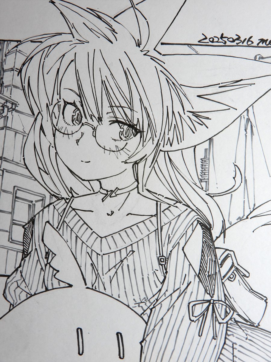 線画。上着の縦線も細かく描いてます。 