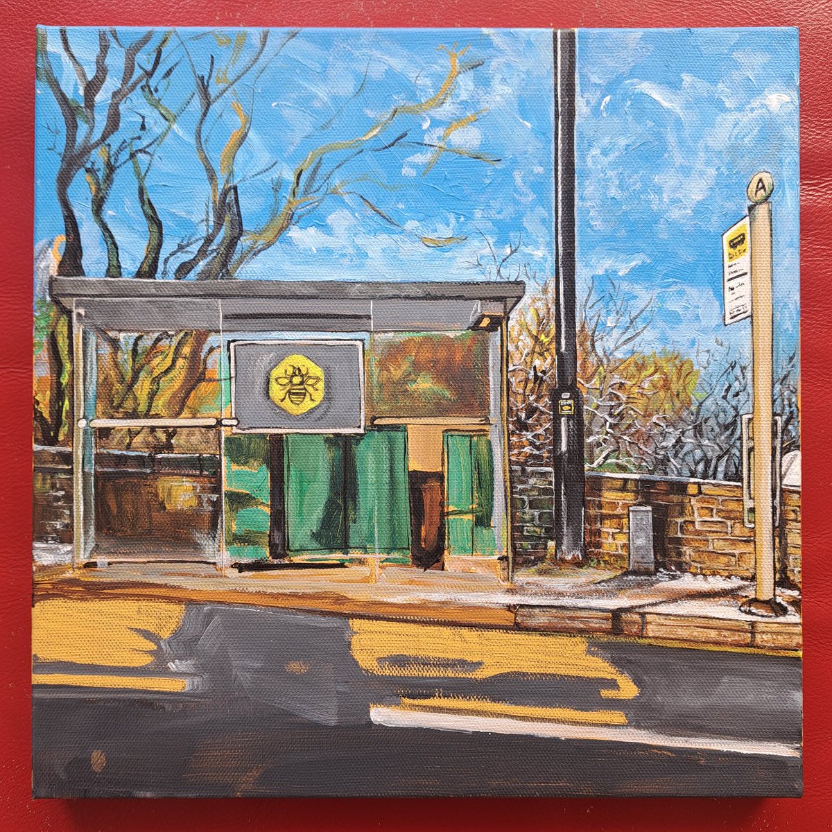 Detail of current work in progress. This will take me forever to finish as per. 🫡🫠

Bonus points if you recognise where this is! 🚍🚏

Acrylic on canvas 12x12"

#Art #grimart #urbanlandscape #busstop