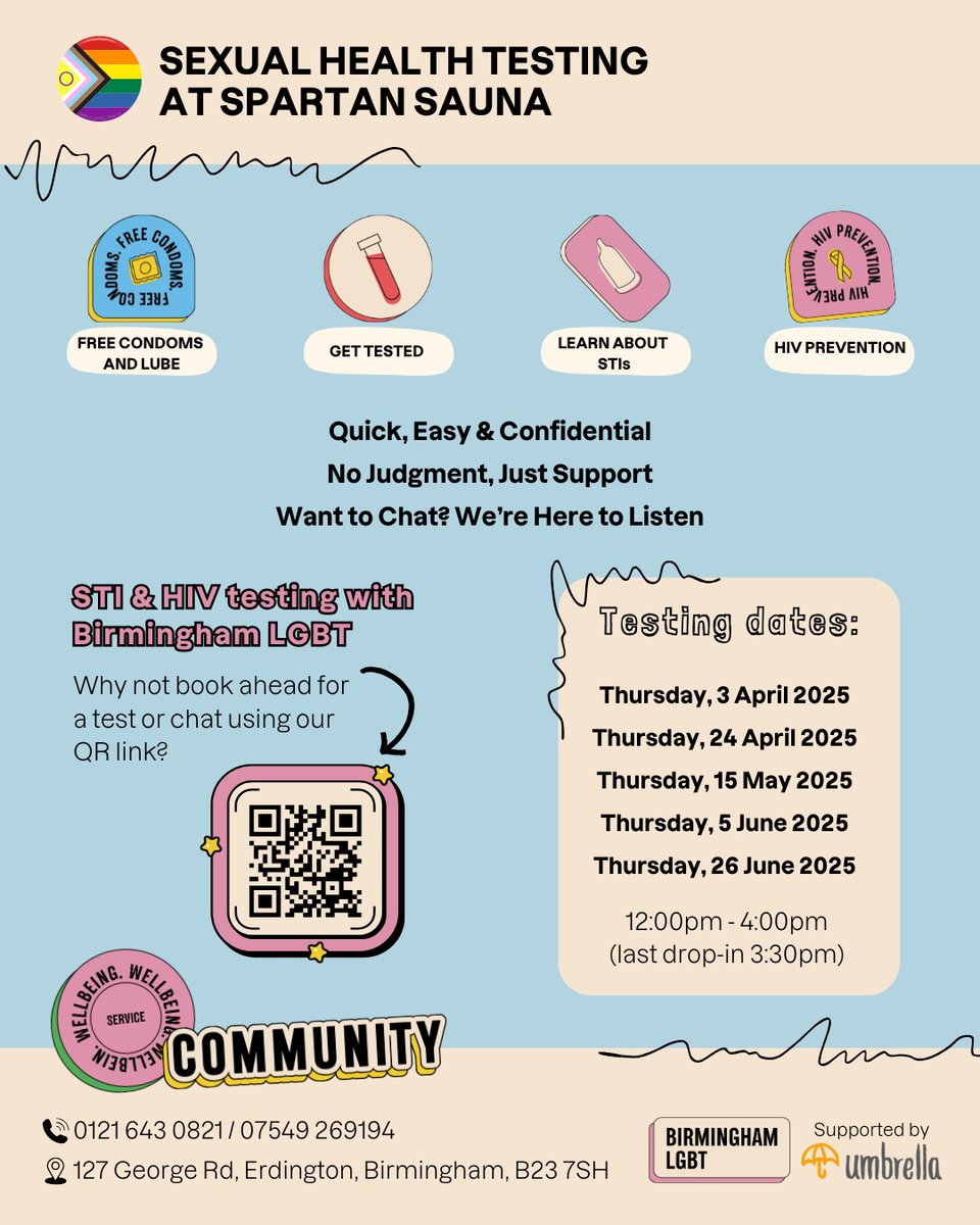 birminghamlgbt's tweet photo. Our sexual health team will be holding drop in sessions around the city, where you can get tested and signposting to our other services.
Supported by @Umbrellahealth #TESTWITHPRIDE https://t.co/agV3oQORss