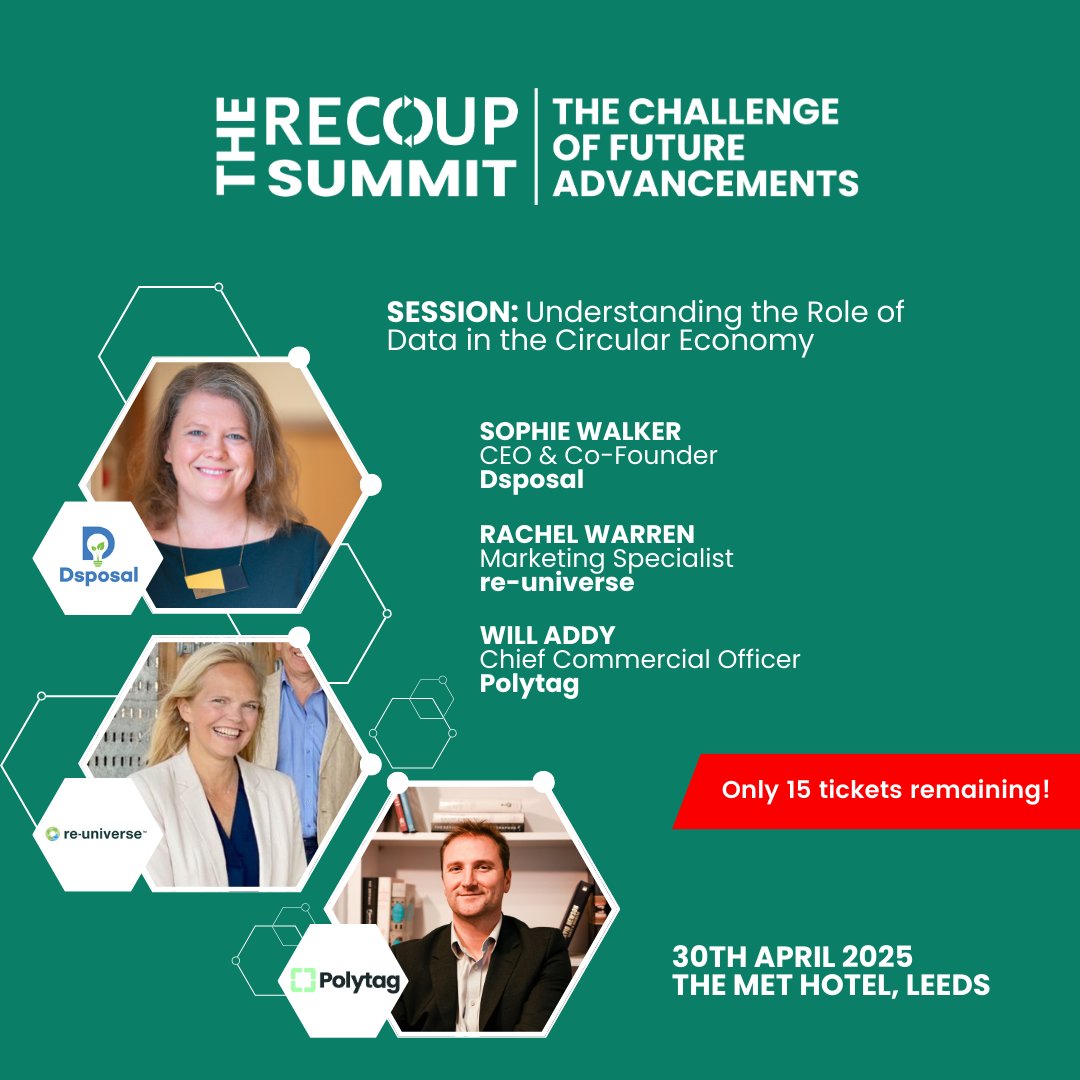 Join us to explore the power of #Data in driving change! Discover how tech enhances #WasteTracking &amp; #Reuse systems. Book Now recoup.org/news-events/th…

Sponsors: WRAP, Ecosurety. Media Partners: Packaging News, Sustainable Engineering #Plastics #PackagingDesign #Sustainability