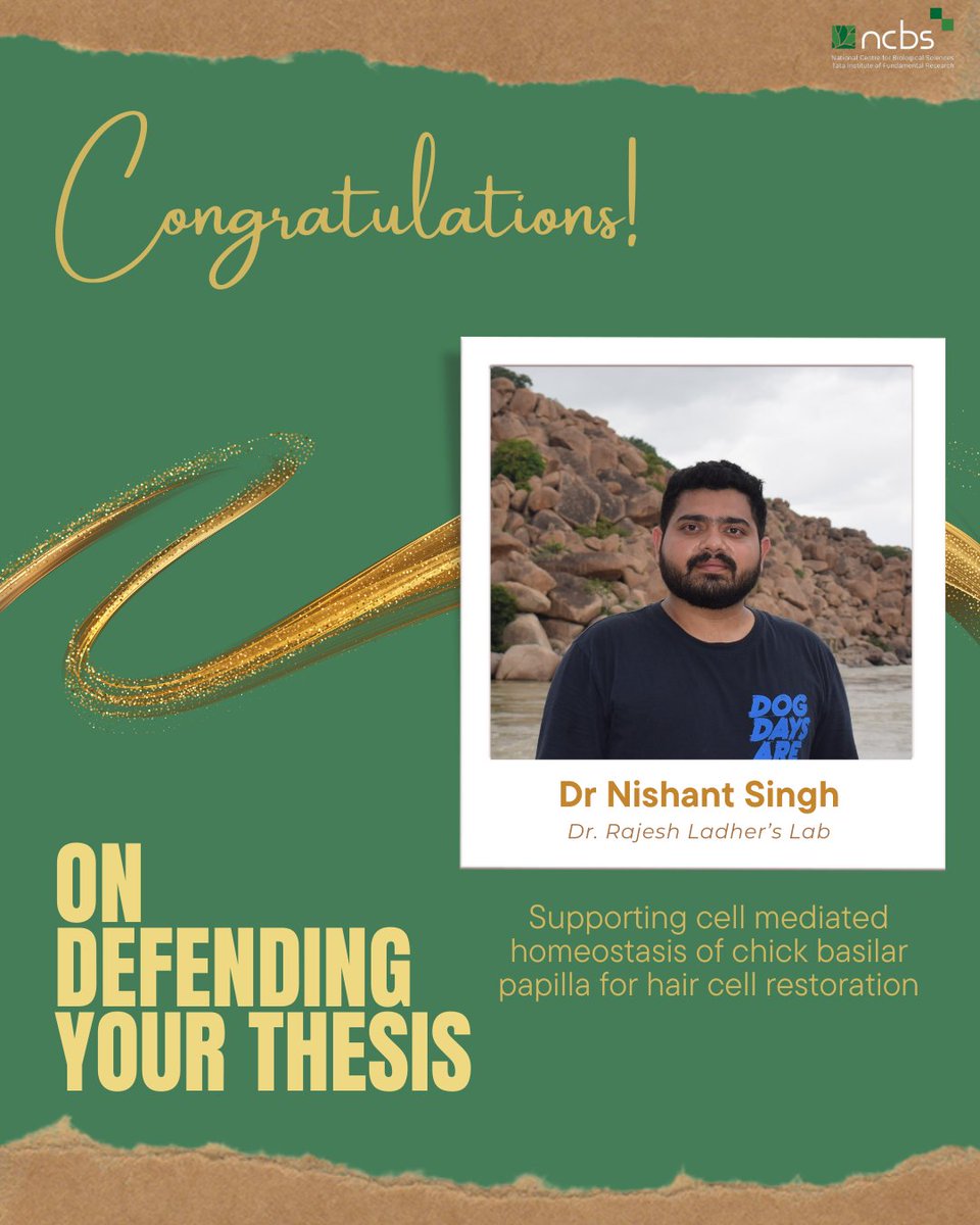 #PhDone! 🎓 Congratulations Dr Nishant! 🎉
<a href="/nishantprithvi/">Dr. Nishant Singh</a>  from Dr Raj Ladher's Lab successfully defended his thesis!
Scroll to learn more about Nishant's project on studying regeneration mechanisms of inner ear hair cells to understand how birds restore their hearing. 🦻
(1/6)