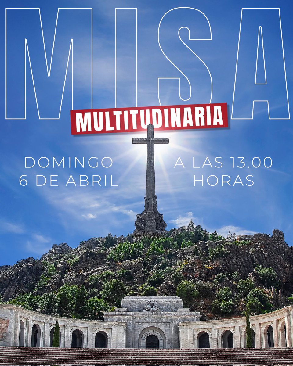 Asocenraizados's tweet photo. 🔃RT 

🙏 Todos a Misa el Domingo 6 de abril a las 13:00 en el Valle de los Caídos

¿Nos ayudas a lograr 1.000 RT antes del domingo 6 de abril para llegar a más personas?

✝️ #SalvemosElValle 🇪🇦 https://t.co/bqusQ5bzGP