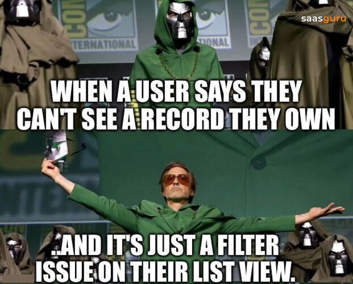 SaasguruHQ's tweet image. When you solve a “missing record” mystery in Salesforce… and it’s just the list view filter 😎   

#SalesforceLife #Salesforce #SalesforceAdmin #TechMeme #saasguru