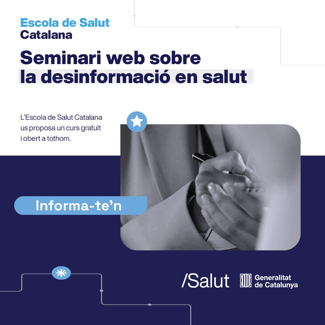 🤚 Que no te la colin amb la salut! 

Saps distingir la informació rigorosa de la desinformació?

💻 Apunta't al curs en línia sobre desinformació en salut que ofereix l'Escola Catalana de Salut.

📅 29 d'abril
⏳ de 16.30h a 18.30h

Inscripcions 👉 gen.cat/49Bya5M
