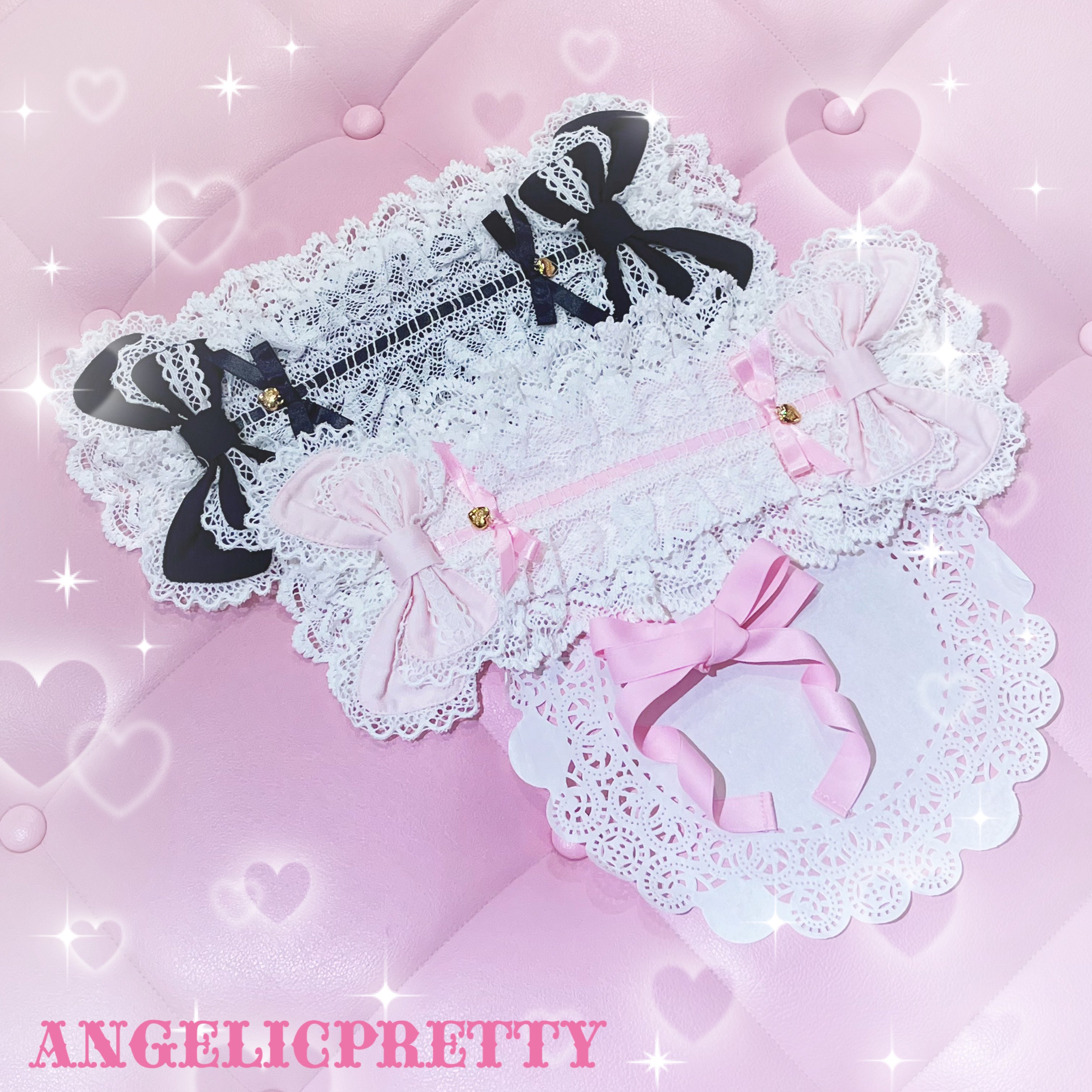 アンジェリックプリティ　あこがれはしごレースヘッドドレス　黒×白 アンジェリックプリティ あこがれはしごレースヘッドドレス 黒×白