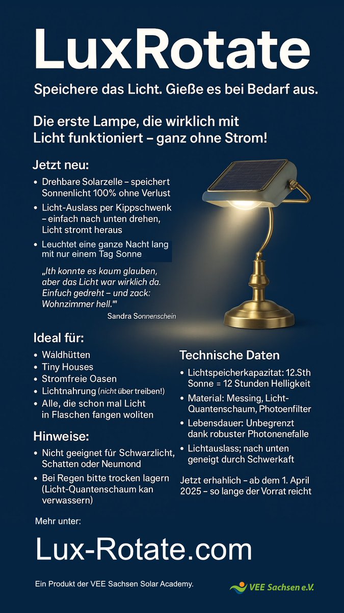 VEESachsen's tweet image. #LuxRotate - Weltneuheit der #VEESachsen #SolarAcademy! 🌞💡 #Photonenspeicher - ganz ohne Akku! ‼️Speichere das Licht und gieße es bei Bedarf aus!

💯 lux-rotate.com