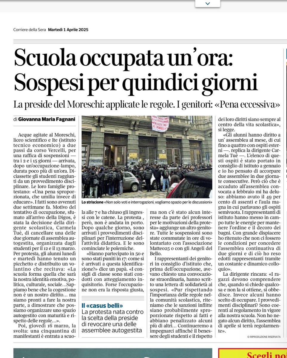 Ilaria Bernardini (@faremoforesta) on Twitter photo Milano, 2025. Quaranta minuti di occupazione pacifica = quindici giorni di sospensione. Educare come educare a obbedire. <a href="/corrieremilano/">Corriere Milano</a> <a href="/nyewoodgardens/">GiovannaMariaFagnani</a> Milano, 2025. Quaranta minuti di occupazione pacifica = quindici giorni di sospensione. Educare come educare a obbedire. <a href="/corrieremilano/">Corriere Milano</a> <a href="/nyewoodgardens/">GiovannaMariaFagnani</a>