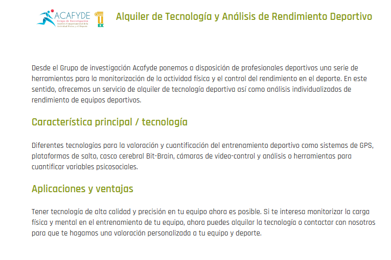 FundecytPCTEX's tweet image. Nueva oferta en nuestra plataforma tecnológica #SECTI:  Alquiler de tecnología y Análisis de rendimiento deportivo.

🟣Ofrecido por  @ACAFYDEX  e @infouex 

Más información:
…nsferencia.oficinaparalainnovacion.es/oferta_cyt/alq…