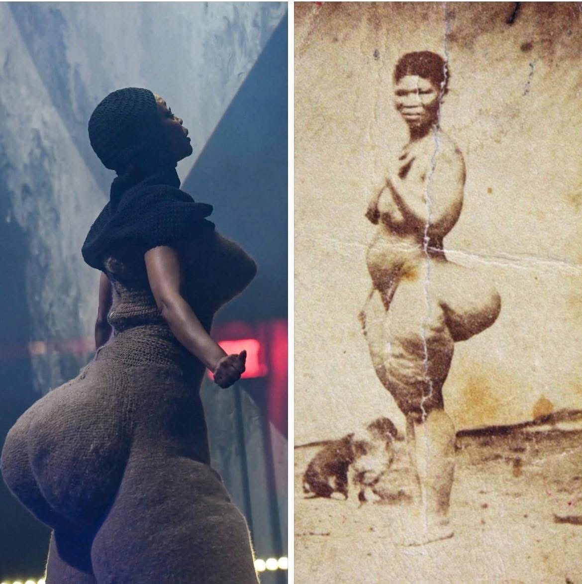 PpinMelanin's tweet photo. Cette histoire est profonde...
Sarah Baartman, née Saartjie Baartman, a été la première femme noire publiquement ridiculisée pour son corps naturel. Elle a été mise en cage pour se divertir, violée et déshumanisée jusqu'à ce qu'elle meure de la syphilis. Son histoire est https://t.co/OSdS8ie6b4