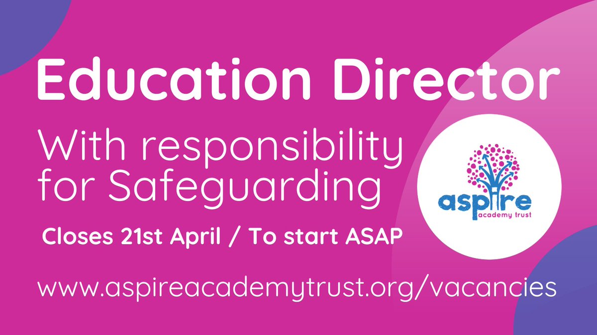 🌟JOIN US!🌟 Aspire is seeking a strategic thinker who has a demonstrable &amp; successful track record of inspirational, dynamic and impactful senior educational leadership.  For more details, and how to apply, please visit aspireacademytrust.org/188/current-va… #iAspire