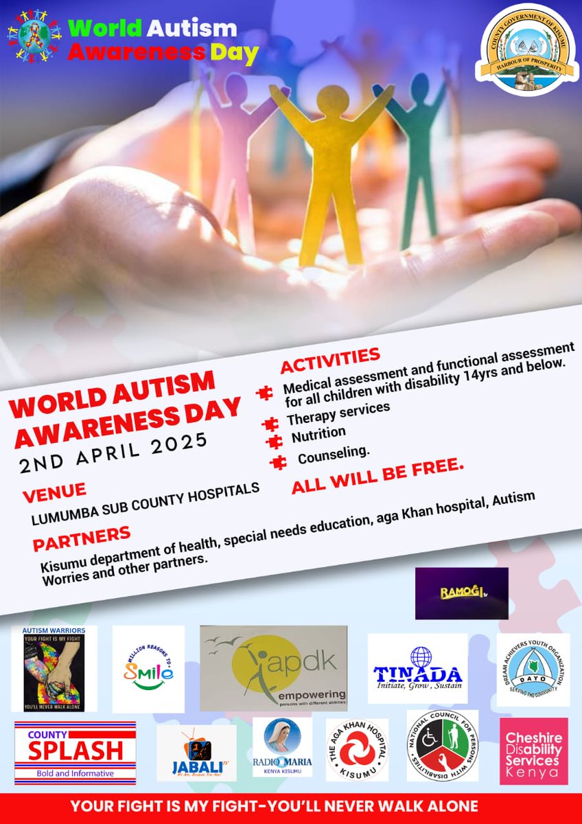 Join our team as we collaborate with Kisumu County and other stakeholders to commemorate World Autism Awareness Day on April 2, 2025, at Lumumba Sub-County Hospital. 
#autismawarenessmonth #disabilityawareness #InclusiveCommunity